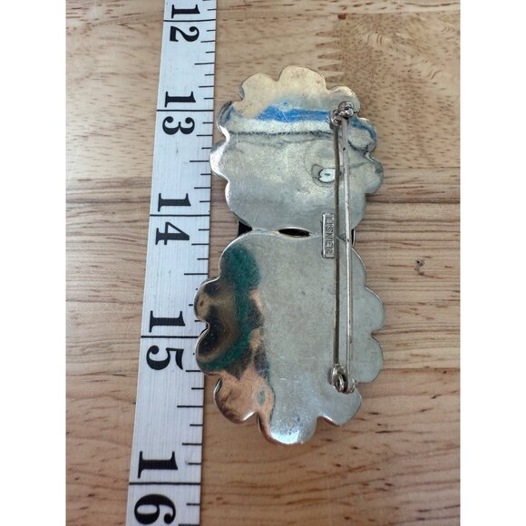 Vintage Lisner Silver-Tone Floral Double Brooch Cloak/Scarf Pin 3.25" Art Deco - Picture 4 of 7